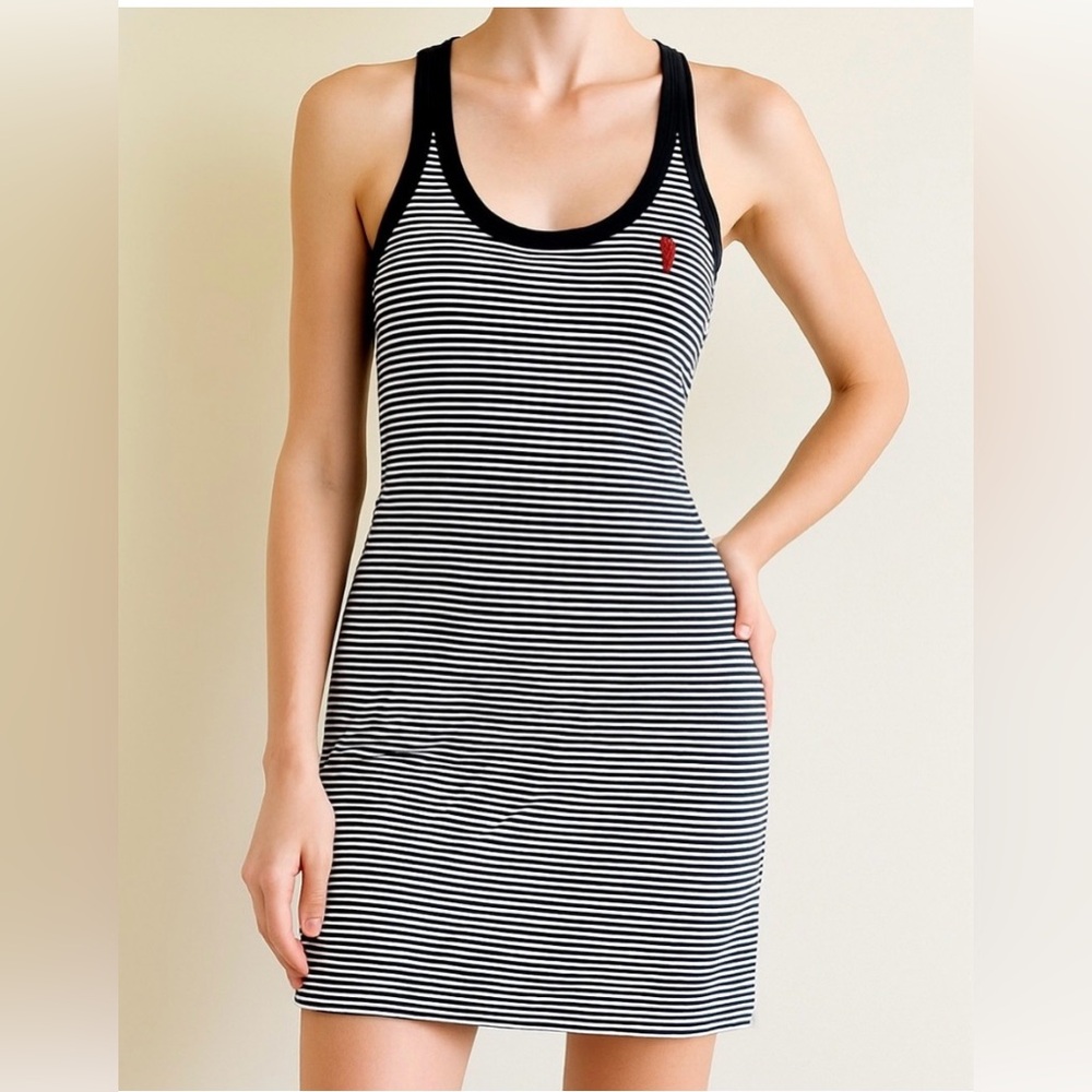 Ralph Lauren Black and White Striped Casual Midi Dress